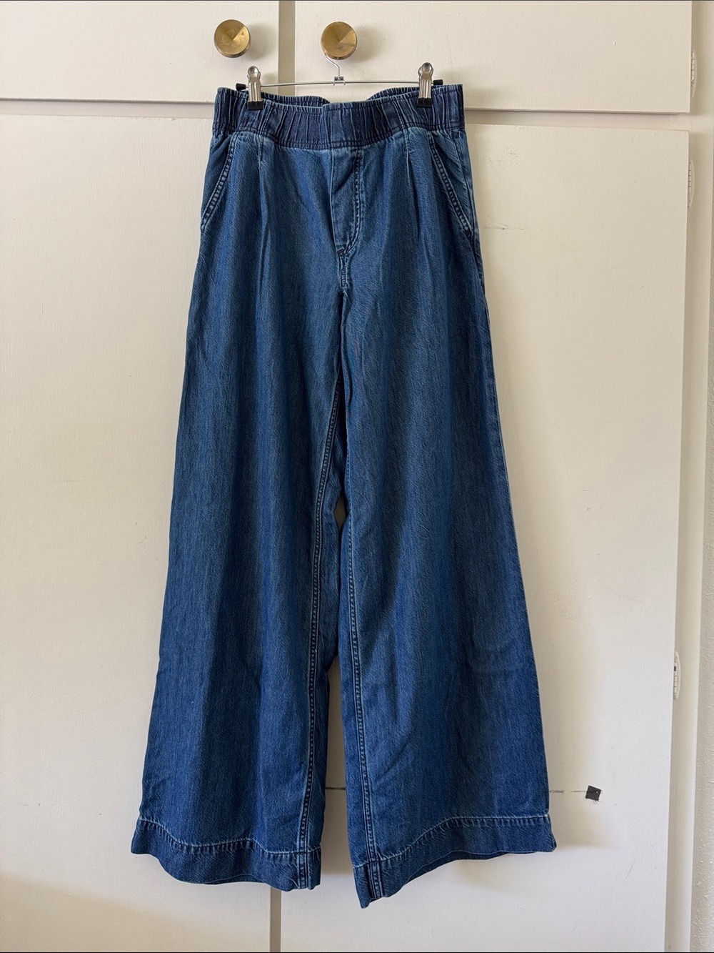 Gap Wide Leg Elastic Waist Denim Pants - Blue
